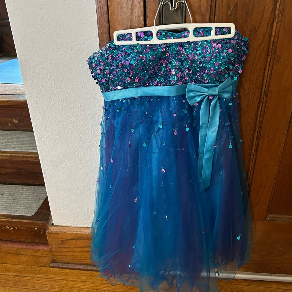 Hannah Embellished Blue and Purple Strapless Prom Dress